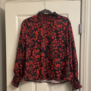 SHEIN never worn, Black and Red Floral Smocked Blouse